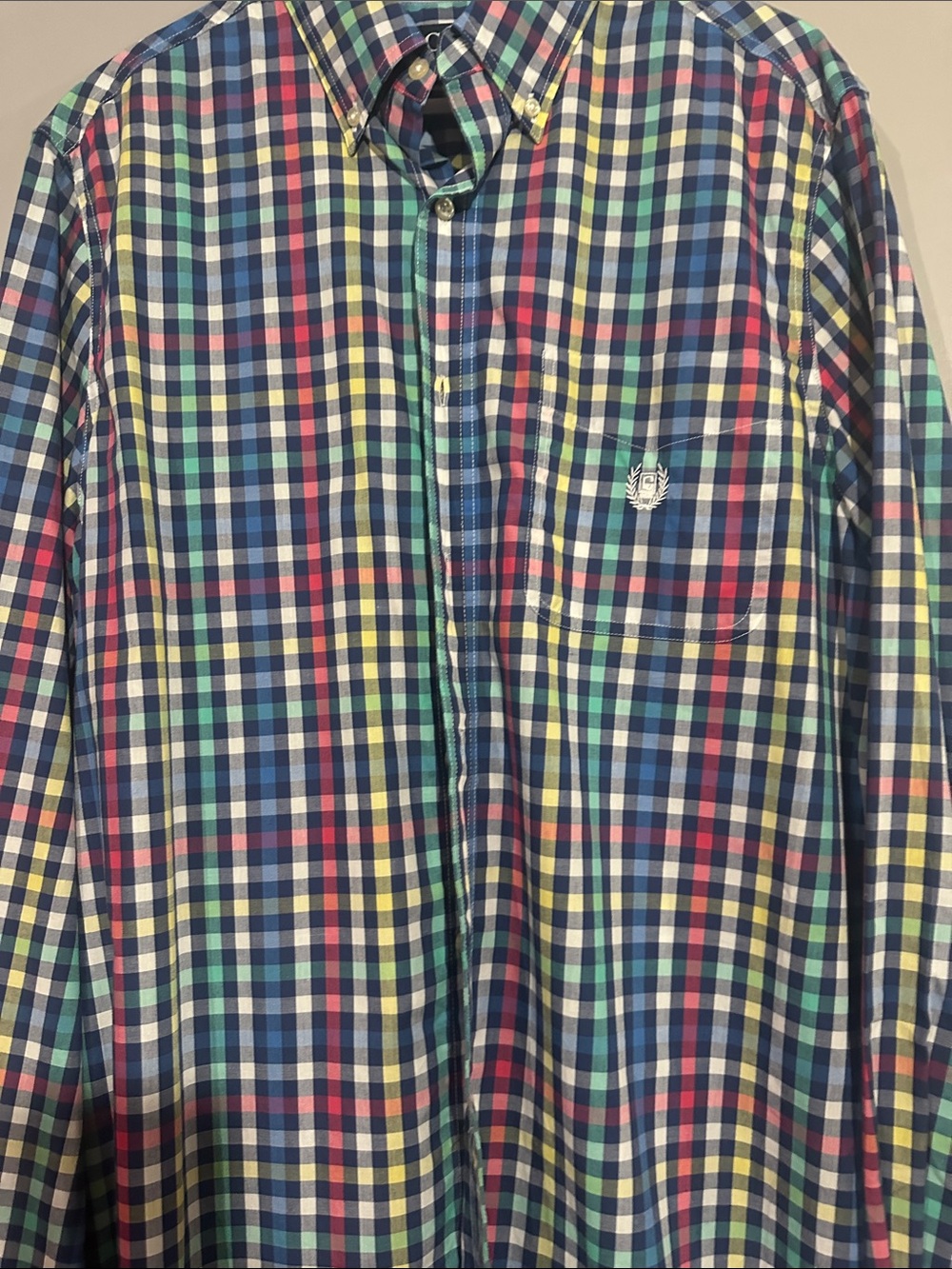 Chaps Men's Multicolor Plaid Button-Down Shirt - Blue, Green, Red, Yellow - Picture 5 of 5